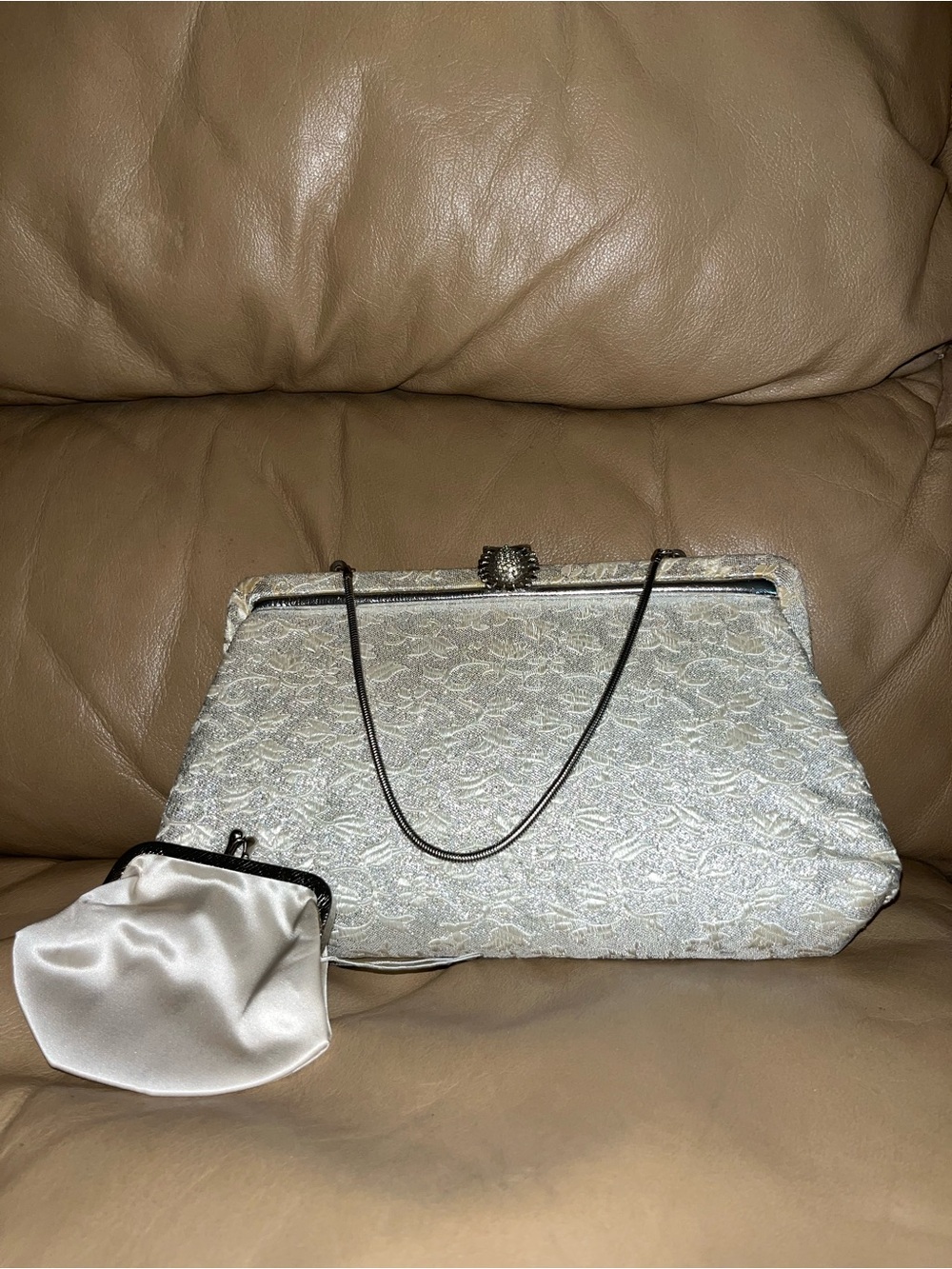 Ivory Lace Evening Clutch with Satin Coin Purse